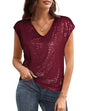 Women's V-neck Sequins Short-sleeved Top Vest