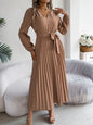 Elegant Elegant V-neck Button Lace-up Large Hem Pleated Maxi Dress