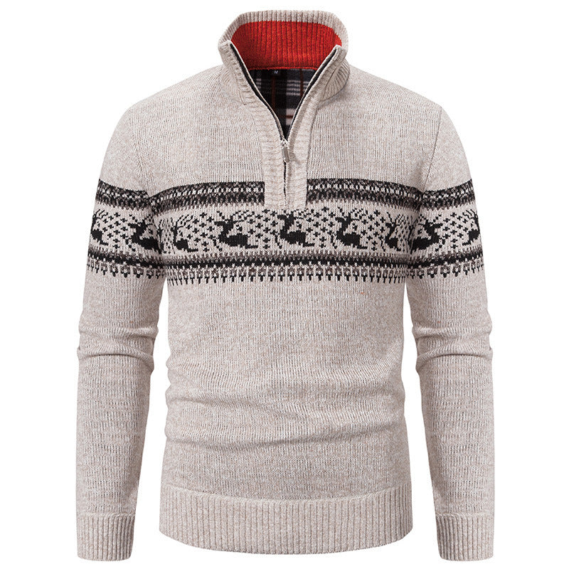 Plus Size Half-open Zipper Men's Autumn And Winter Loose Color Matching Knitwear