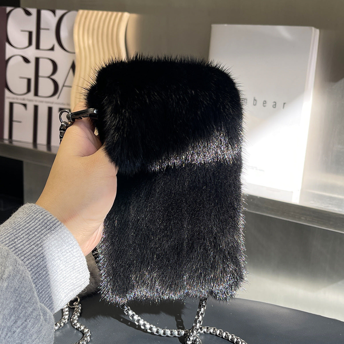 Cute Exquisite Mink Fur Crossbody Fur Phone Bag All-match Women's Shoulder Mobile Phone Bag