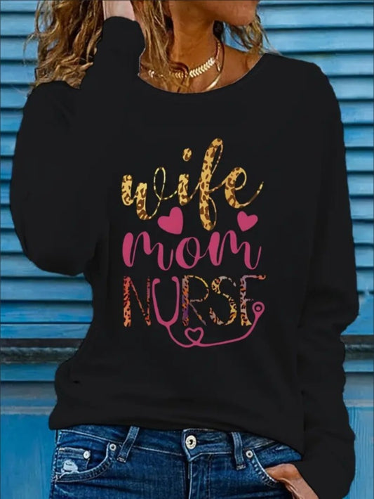 Women's Print Long-sleeved Hoodless Sweatshirt