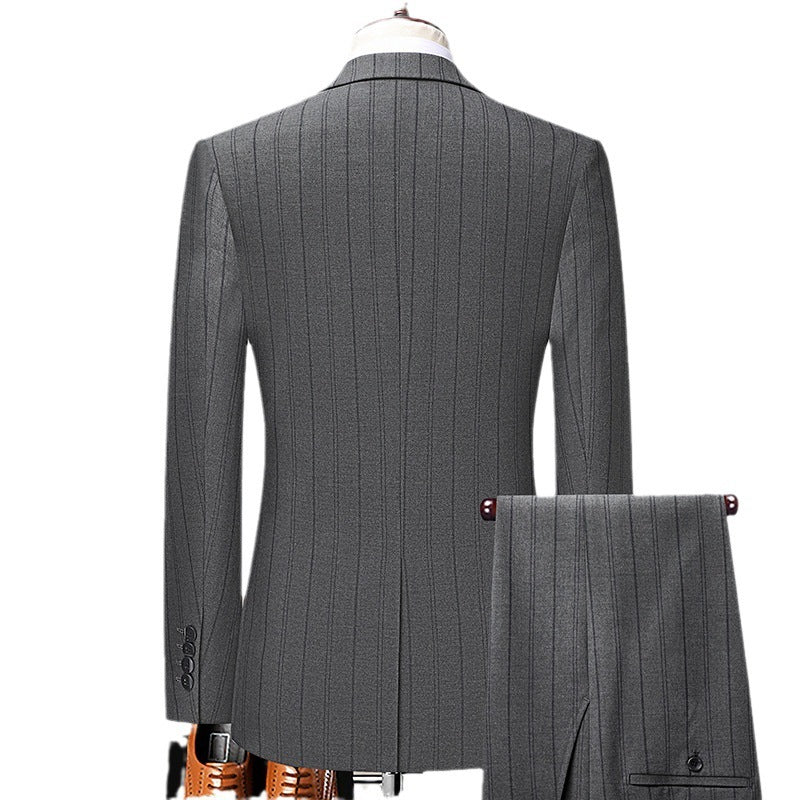 Spring And Autumn New Men's Suit Set Business Business Wear Slim Striped Two-piece Wedding Bridesmaid Suit