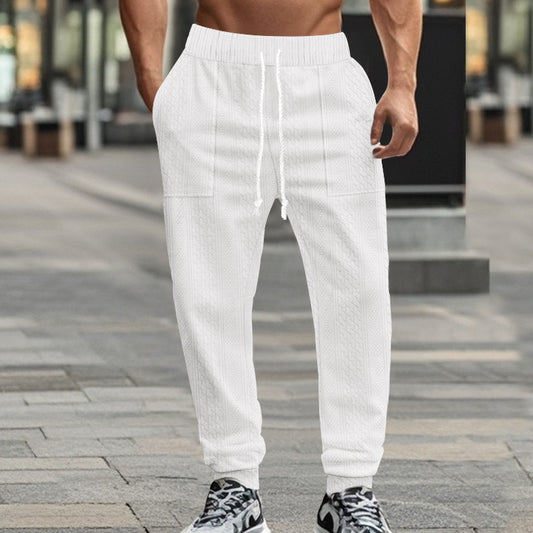 Men Knitted Casual Breathable Sports Plus Size Drawstring Trousers