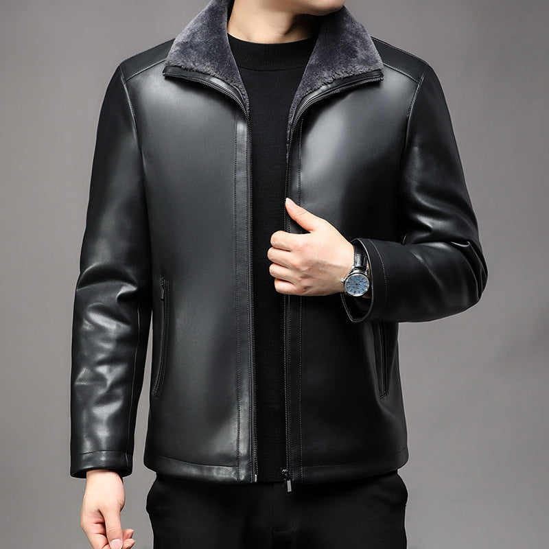 Jacket Business Warm Fur Lapel Fur Integrated Fleece-lined Thickened Leather Coat