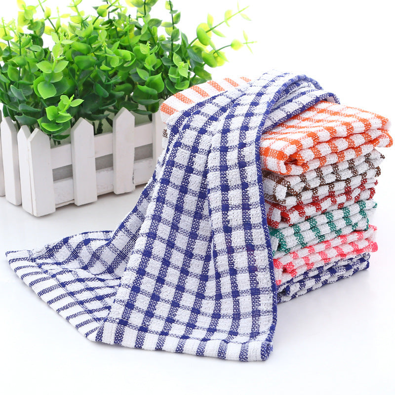 Kitchen Absorbent Cotton Jacquard Plaid Towel