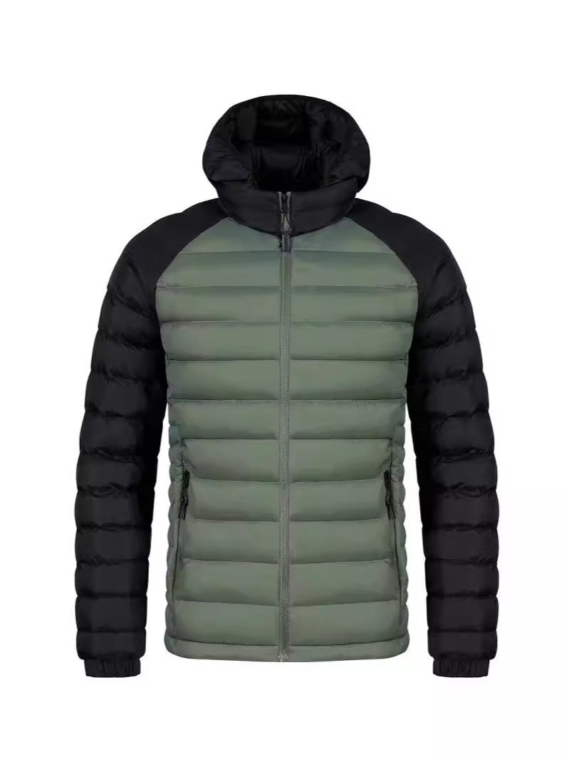 Men's Fleece-lined Thick Hooded Rib Cotton-padded Jacket