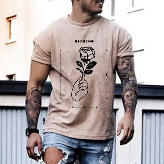 Plus Size Mens Rose Print T-Shirt Crew Neck