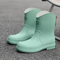 Fashionable All-match Women's Mid-calf Contrast Color Waterproof Shoes Rubber Boots