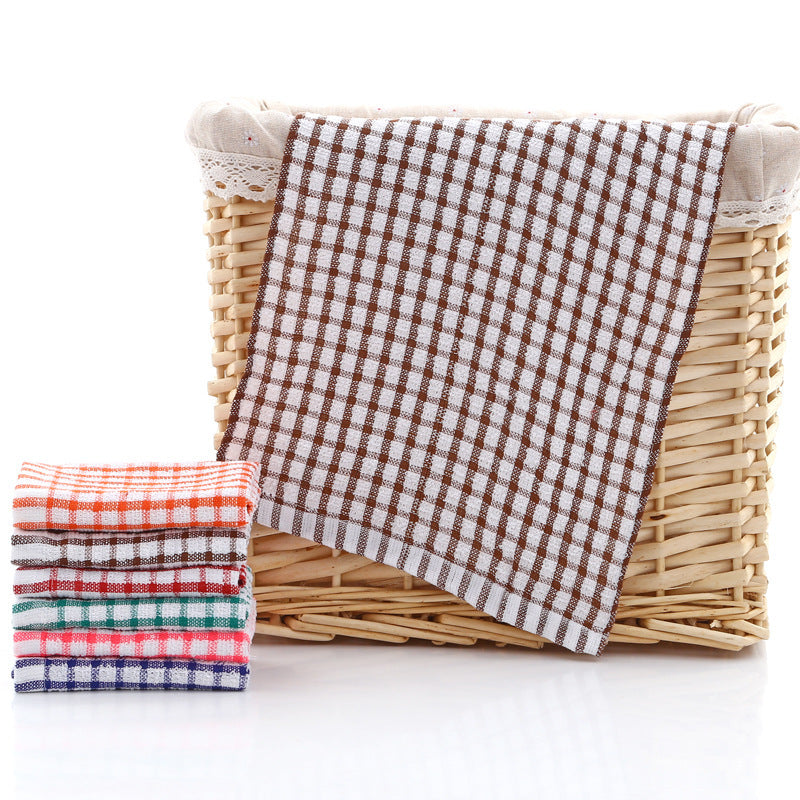 Kitchen Absorbent Cotton Jacquard Plaid Towel