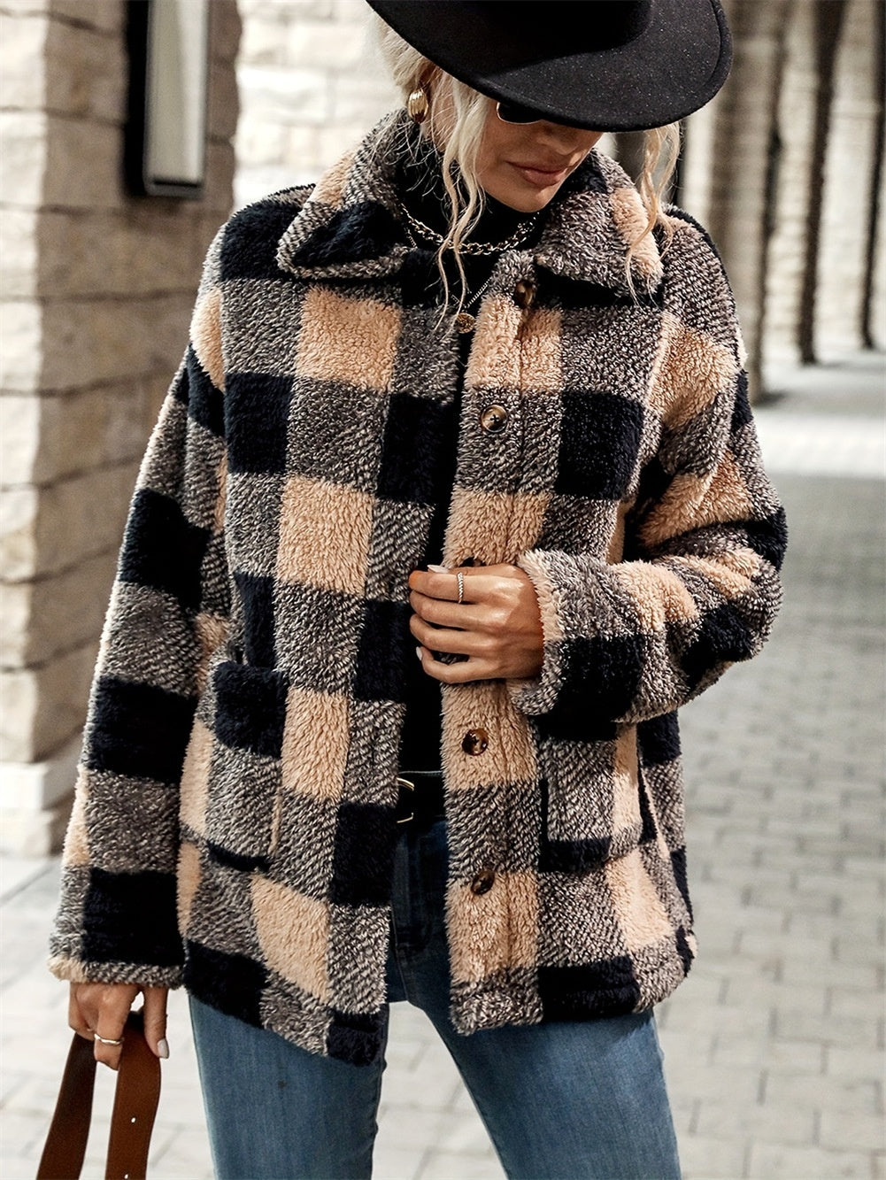 Fashion Loose And Warm Plaid Women's Coat