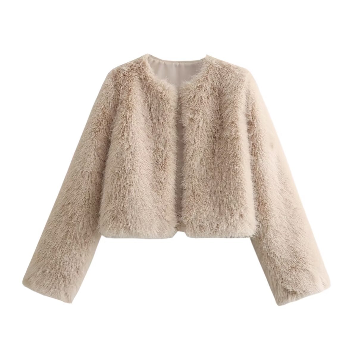 Polyester Imitation Fur Women's Short Cardigan Coat