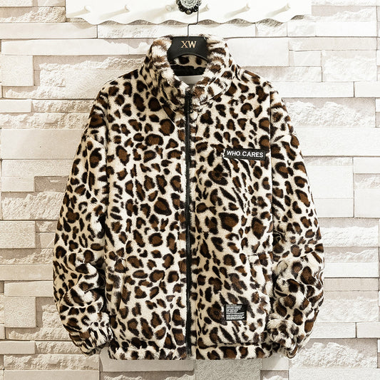 Autumn Winter Coat Coat Vintage Leopard Print Harajuku Hip Hop Style Loose