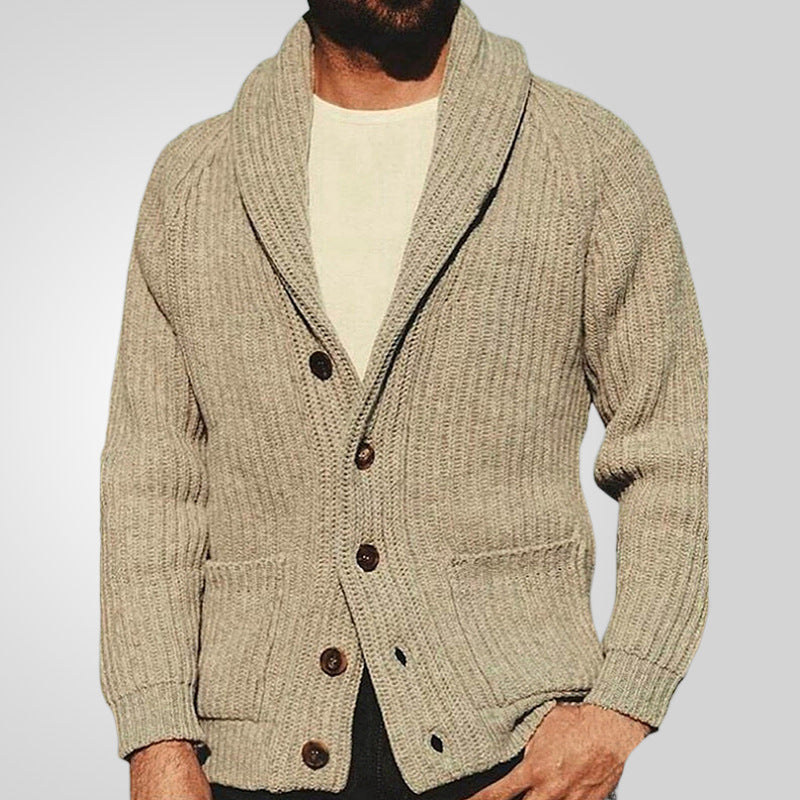 Solid Color Lapel Long Sleeve Outerwear Sweater