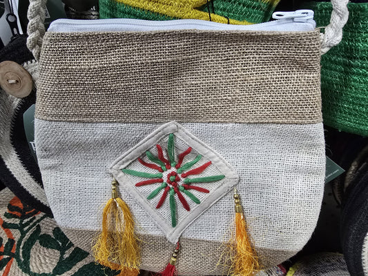 Classic White & Brown Jute Bag - Eco-Friendly and Elegant