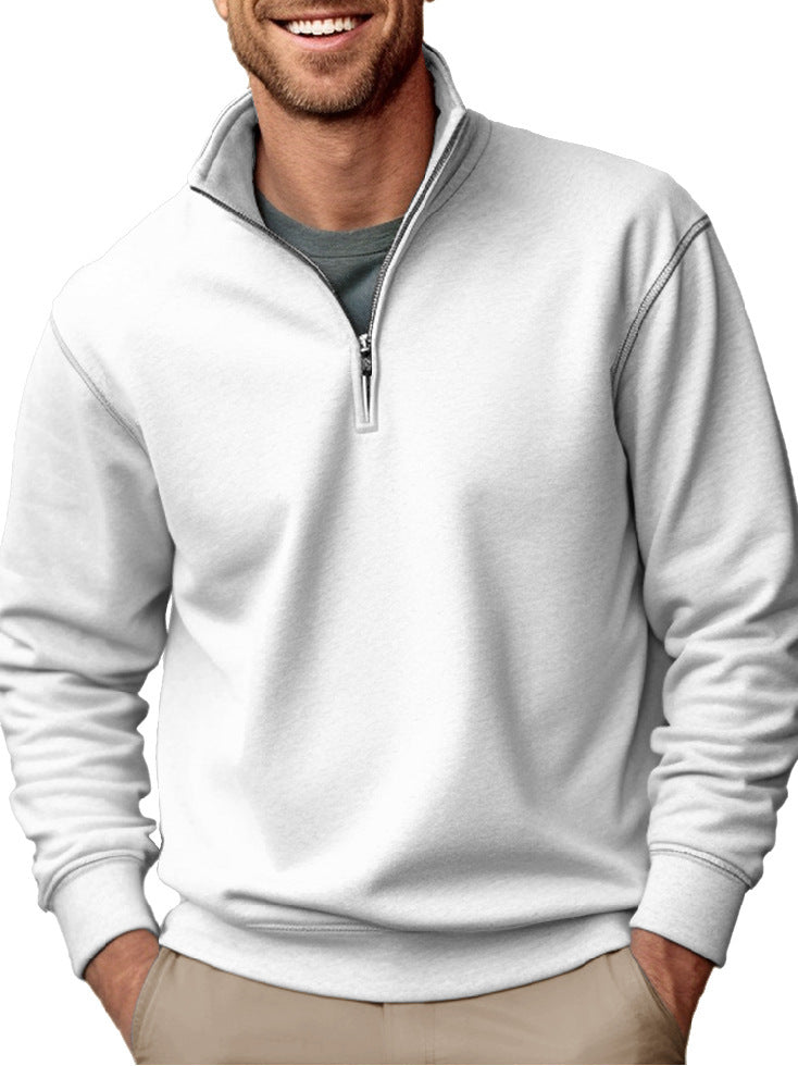 Casual Zipper Stand-up Collar Thick Fleece-lined Solid Color Men's Sweater