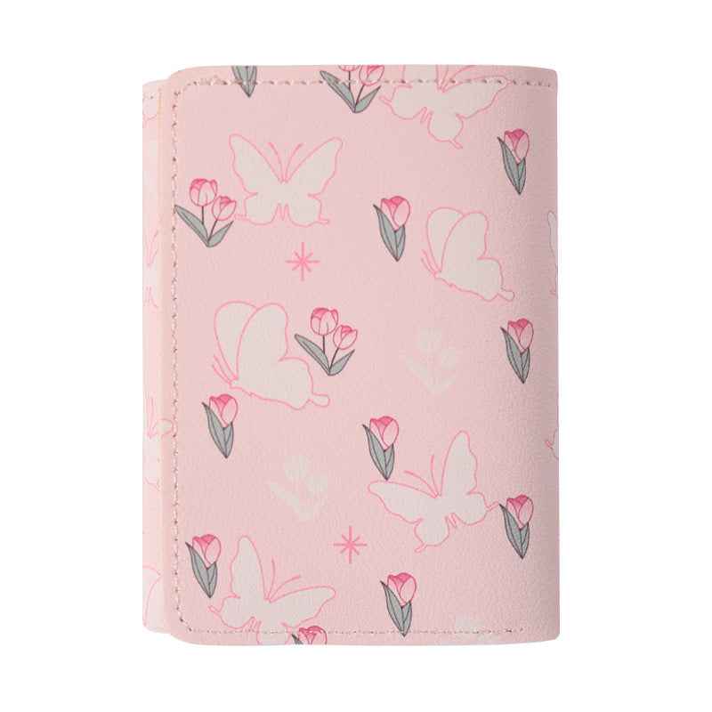 Butterfly-patterned Short Style Three-fold Wallet Multifunction