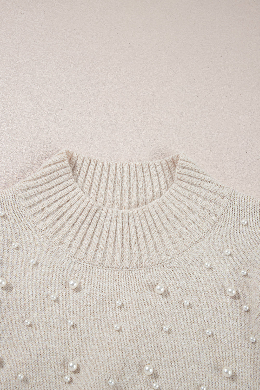 Parchment Pearl Beaded High Neck Bodycon Sweater Dress