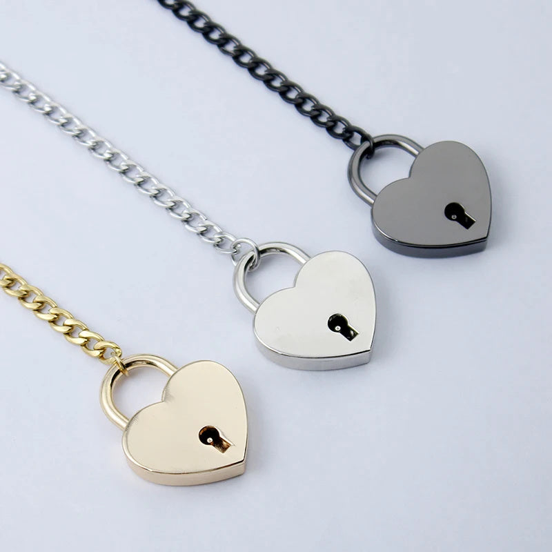 Fashion Jewelry 2024 New Slip Chain Necklace Heart O-Ring Rock Cuban Long Necklace Adjustable Heart Shaped Lock Core With Key