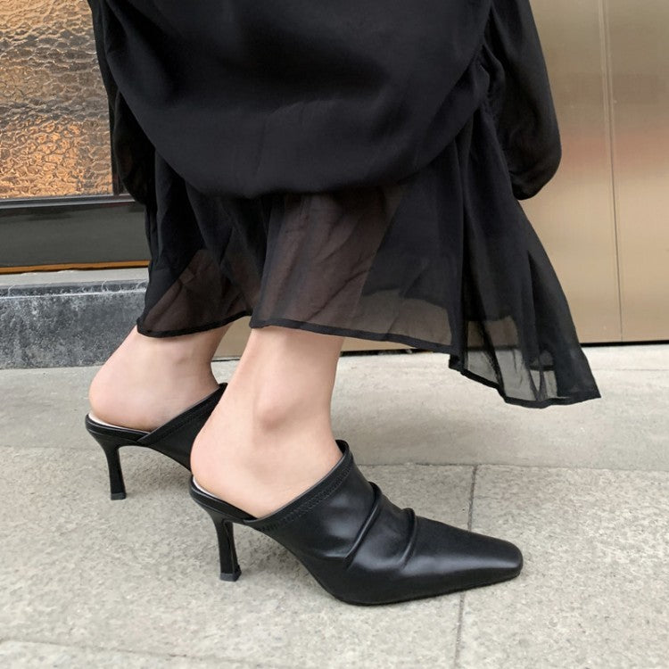 Closed Toe Pleated Thin Heel Shoes