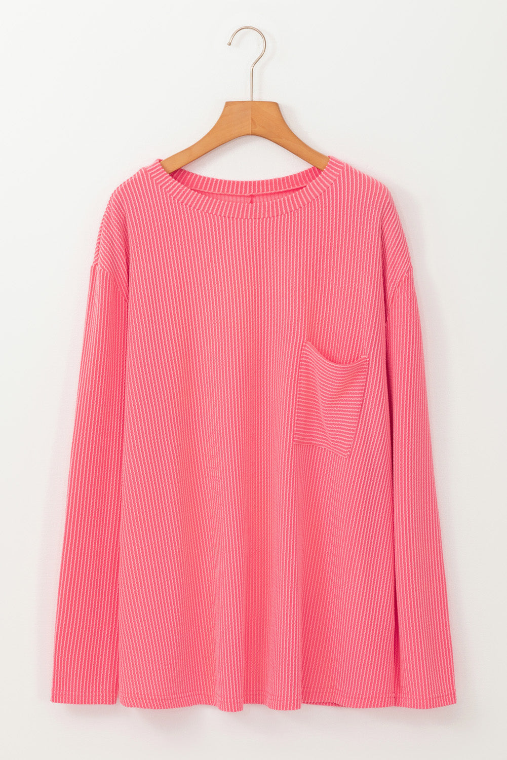 Peach Blossom Plus Size Ribbed Textured Long Sleeve T Shirt