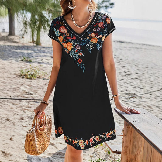 Slim-fit Short-sleeved Round Neck Dress Women