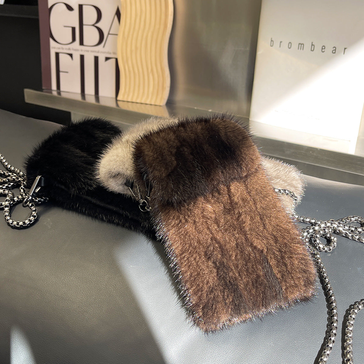 Cute Exquisite Mink Fur Crossbody Fur Phone Bag All-match Women's Shoulder Mobile Phone Bag