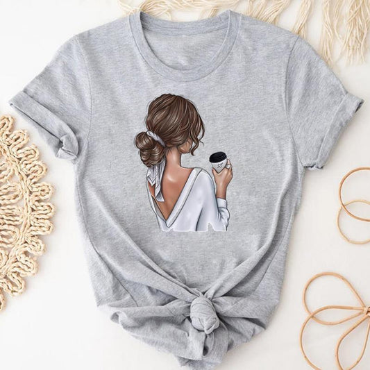 Women's Coffee Cartoon Printed Clothing Top