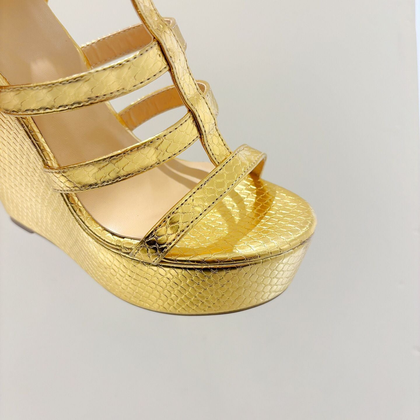 Summer Golden Strap Roman Style Wedge High Heel Sandals