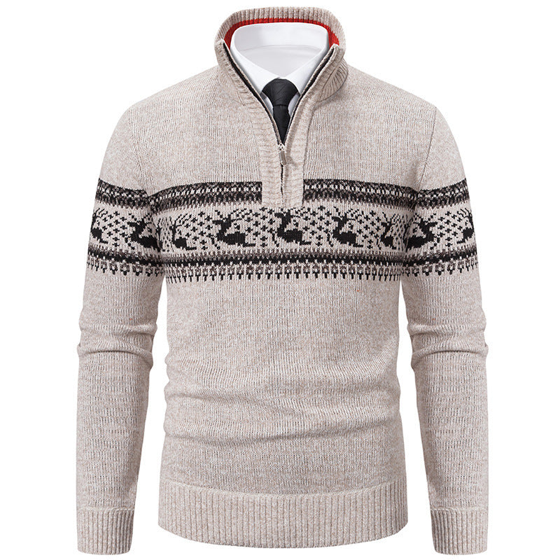 Plus Size Half-open Zipper Men's Autumn And Winter Loose Color Matching Knitwear