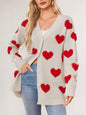 Valentine's Day Heart Knitted Midi Jacket V-Neck Button Cardigan