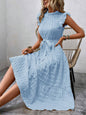 New Fashion Ruffled Flying Sleeve Lace-up Textured Dress