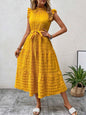 New Fashion Ruffled Flying Sleeve Lace-up Textured Dress