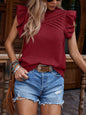 New style solid color top with ruffled sleeves